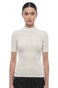 White Knitted Mock Collar Sweater 1