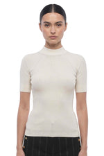 White Knitted Mock Collar Sweater 1