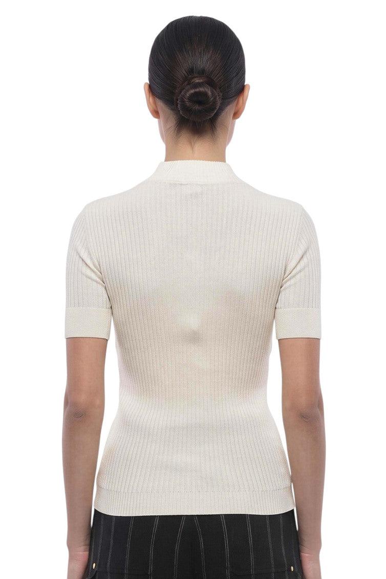 White Knitted Mock Collar Sweater 2