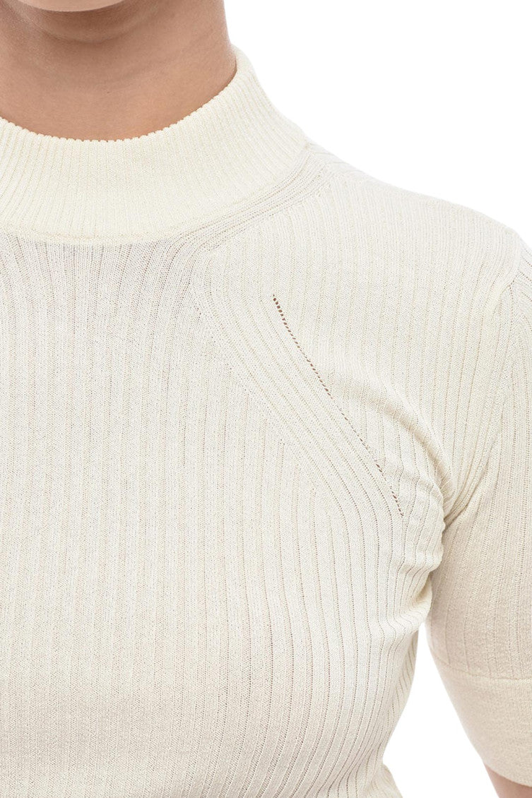 White Knitted Mock Collar Sweater 3