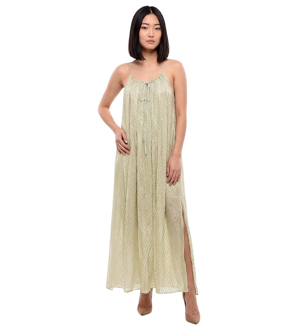 Green Textured Scoop Neck Maxi Dress 1