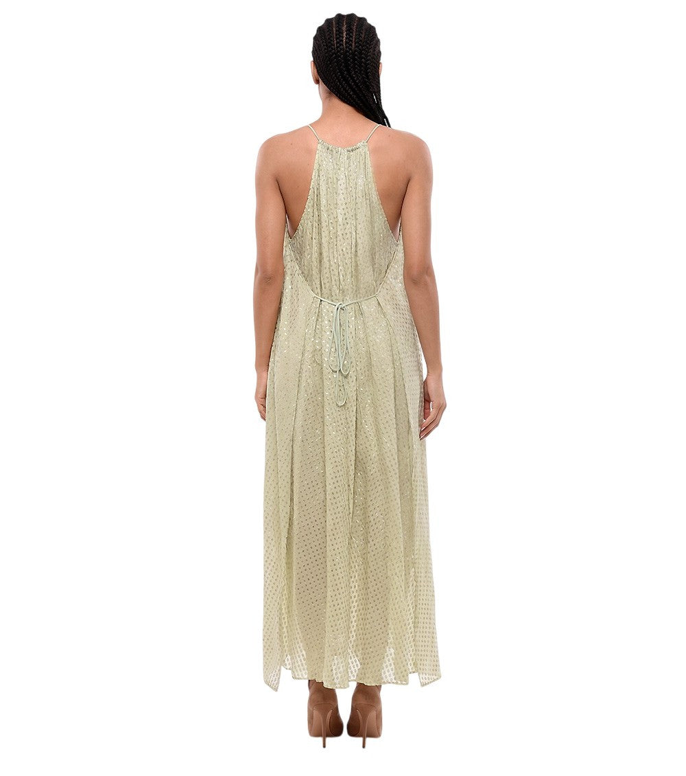 Green Textured Scoop Neck Maxi Dress 2