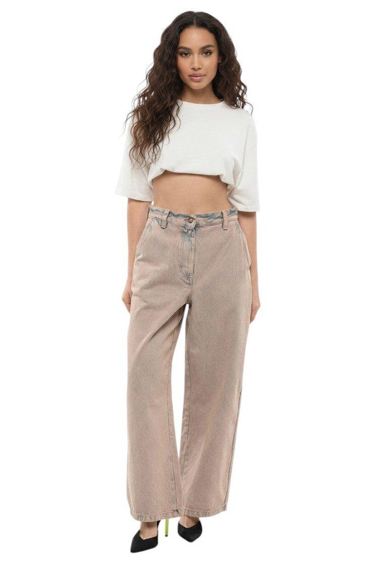 Beige Wide High Rise Jeans 1