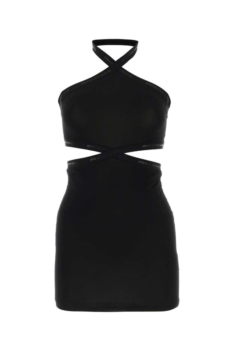 Black viscose knit mini dress 1