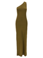 Green One-shoulder silk long dress 1