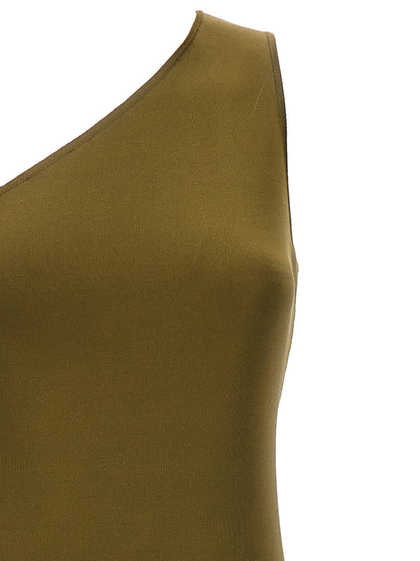 Green One-shoulder silk long dress 3