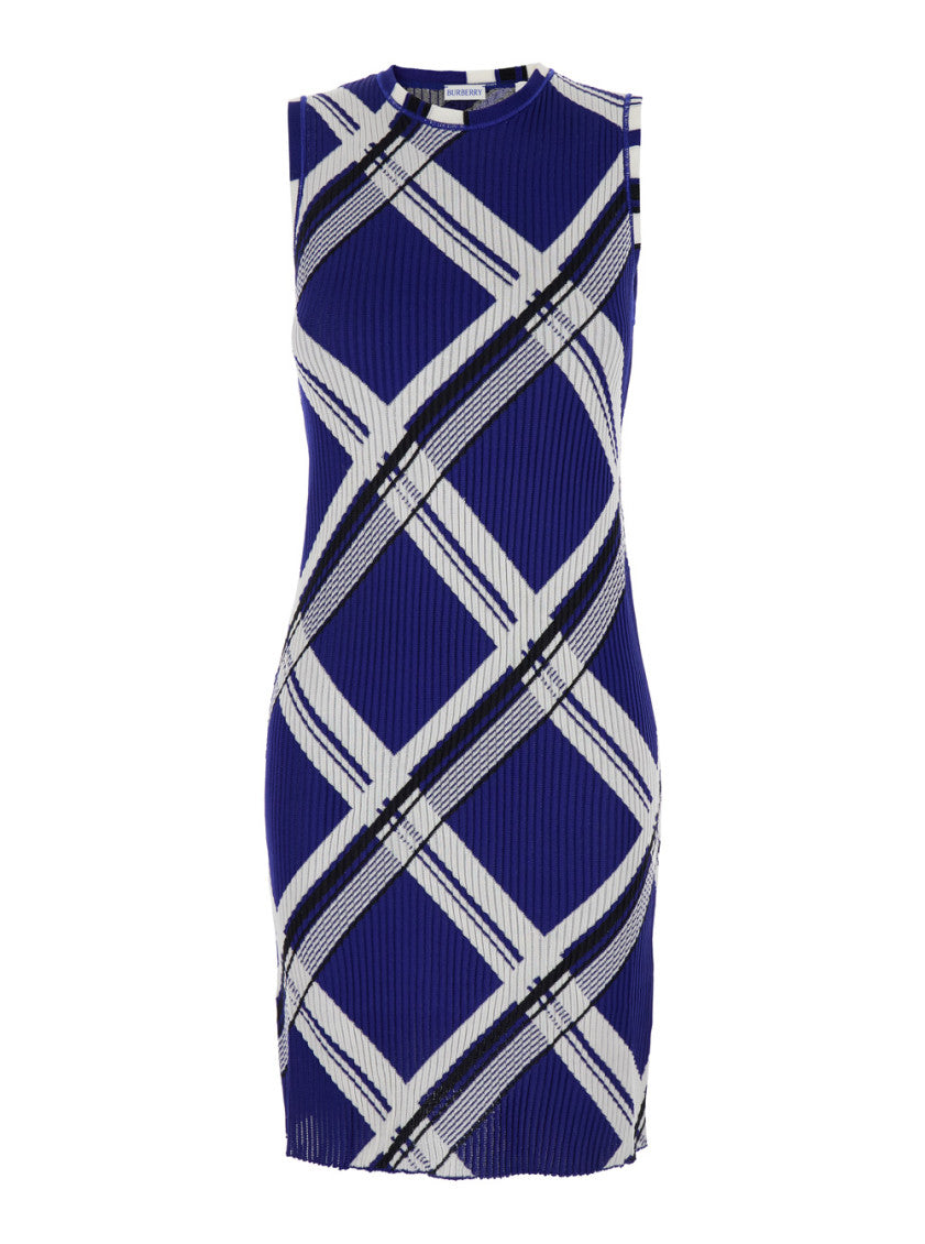 Blue Check motif silk dress 1