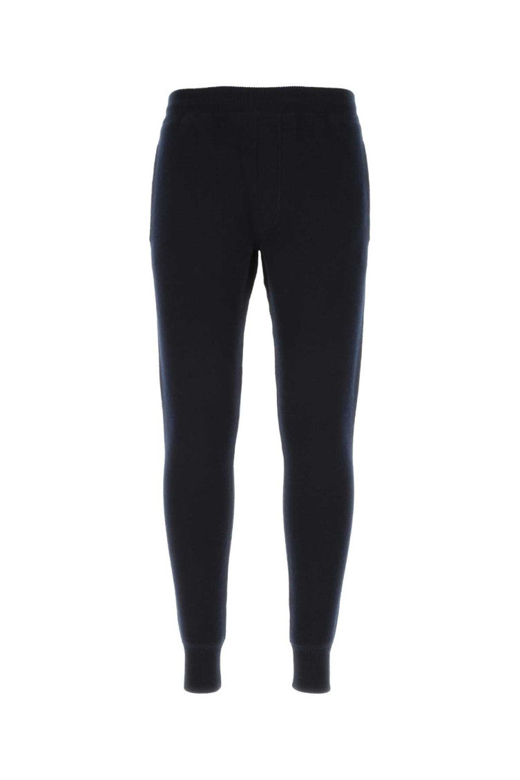 Dark blue stretch cashmere blend joggers 1
