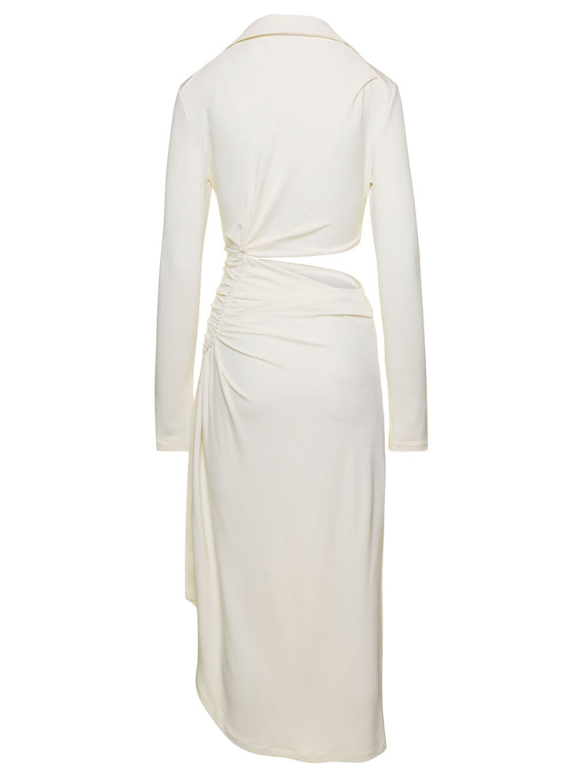 White Midi Dress With Cut And Gathering Details In Viscose Stretch Woman 2