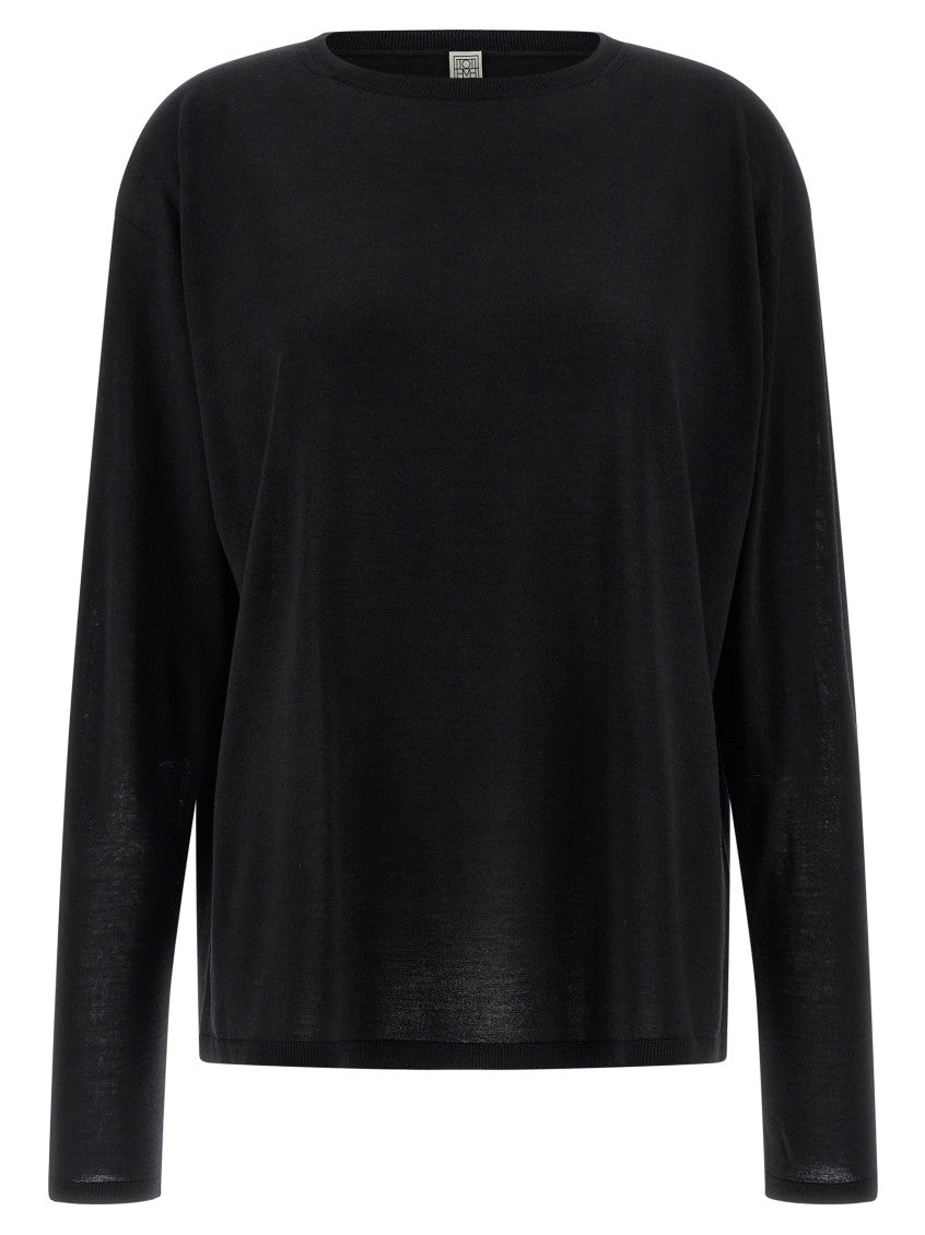 Black Solid Round Neck Sweater 1