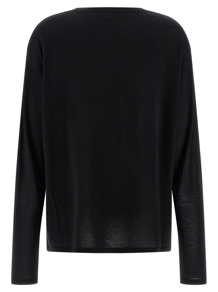 Black Solid Round Neck Sweater 2