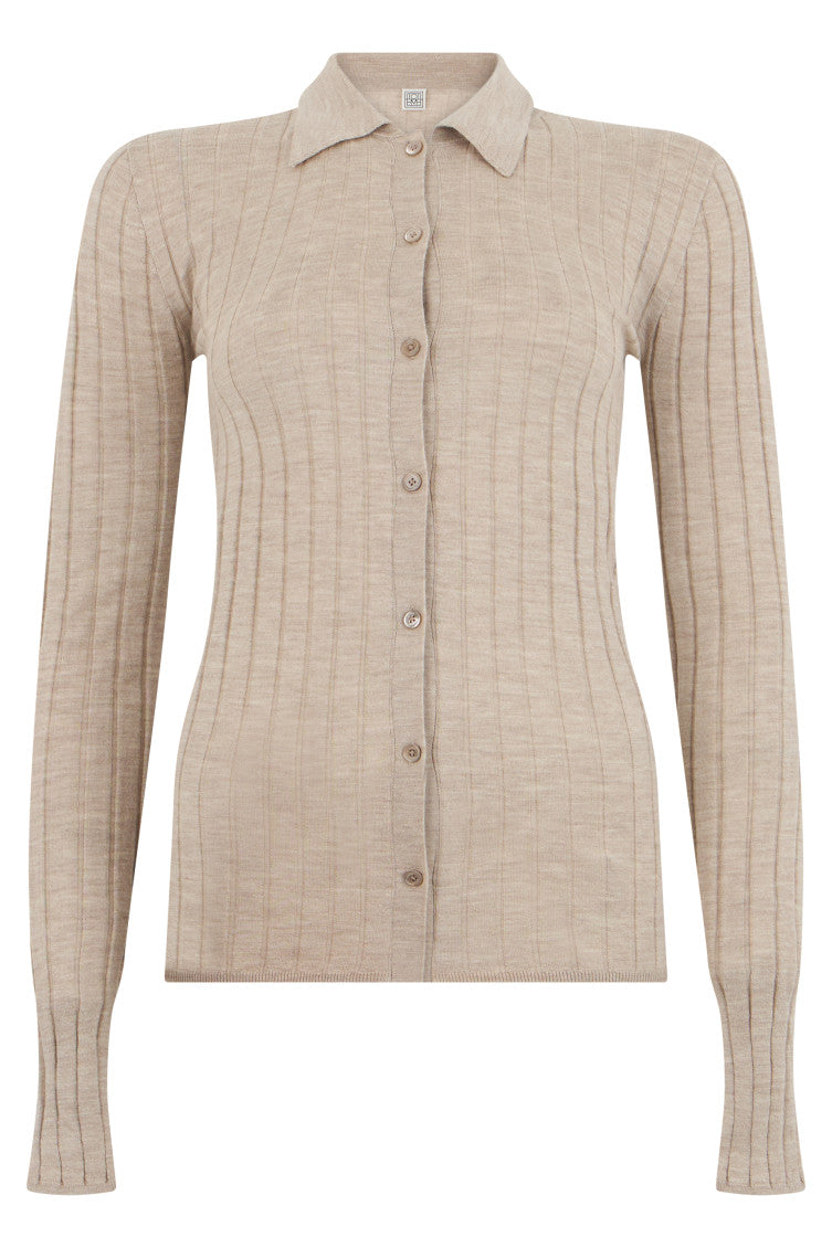 Beige Shirt Collar Cardigan 1