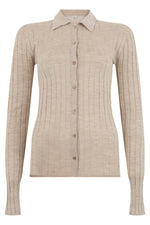 Beige Shirt Collar Cardigan 1