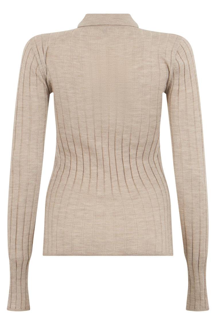 Beige Shirt Collar Cardigan 2