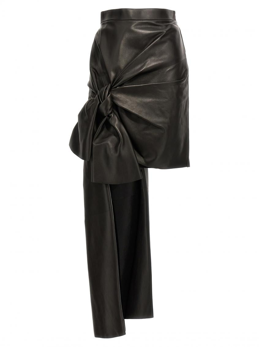 Black Maxi Bow Leather Skirt 2