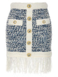 Blue Fringed Tweed Skirt 1