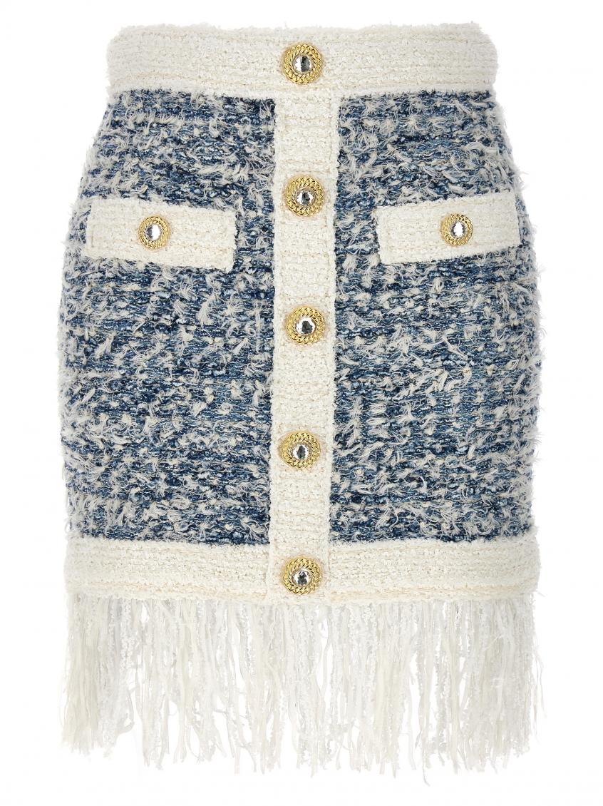 Blue Fringed Tweed Skirt 2