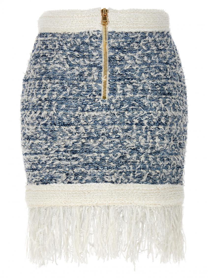 Blue Fringed Tweed Skirt 3