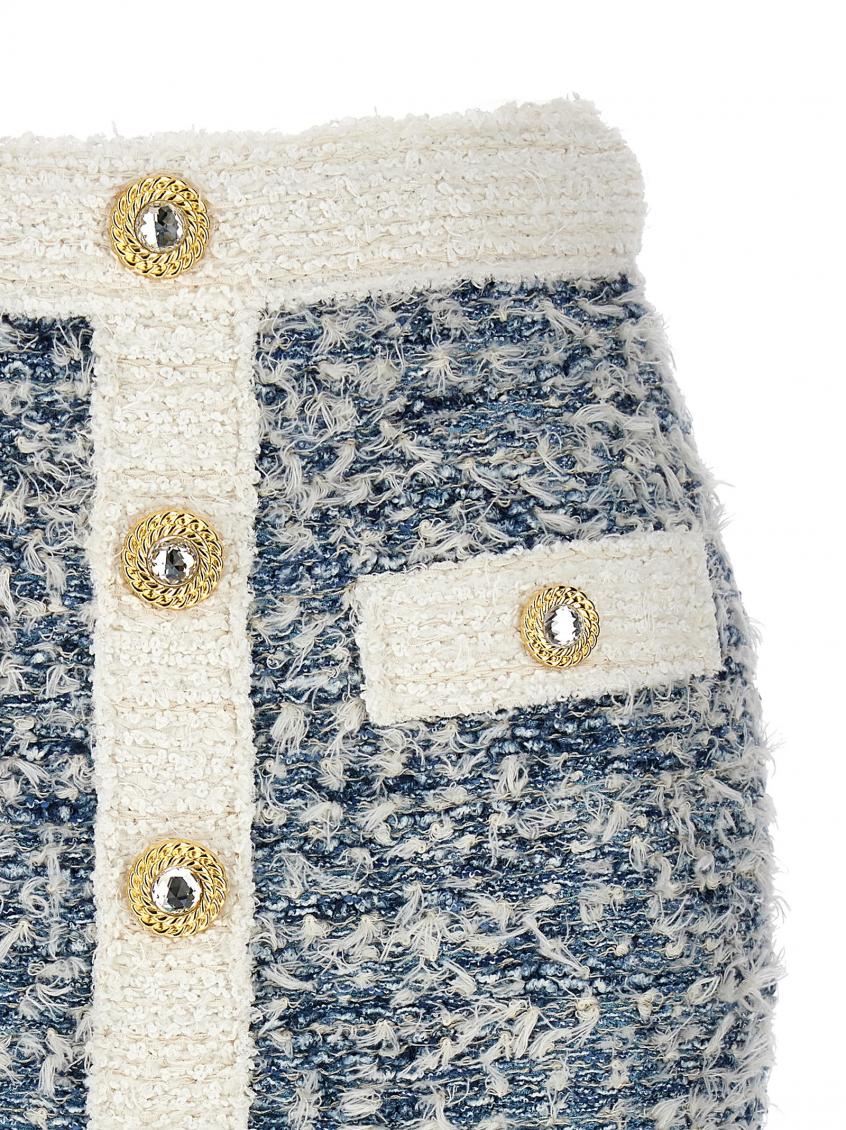 Blue Fringed Tweed Skirt 4