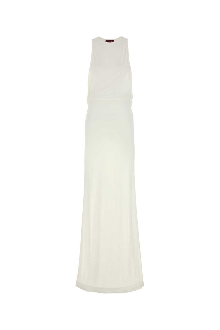White Crepe jersey Long Dress 1