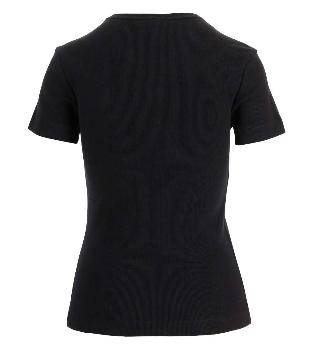 Black Round Neck Ribbed Logo T-Shirt 2