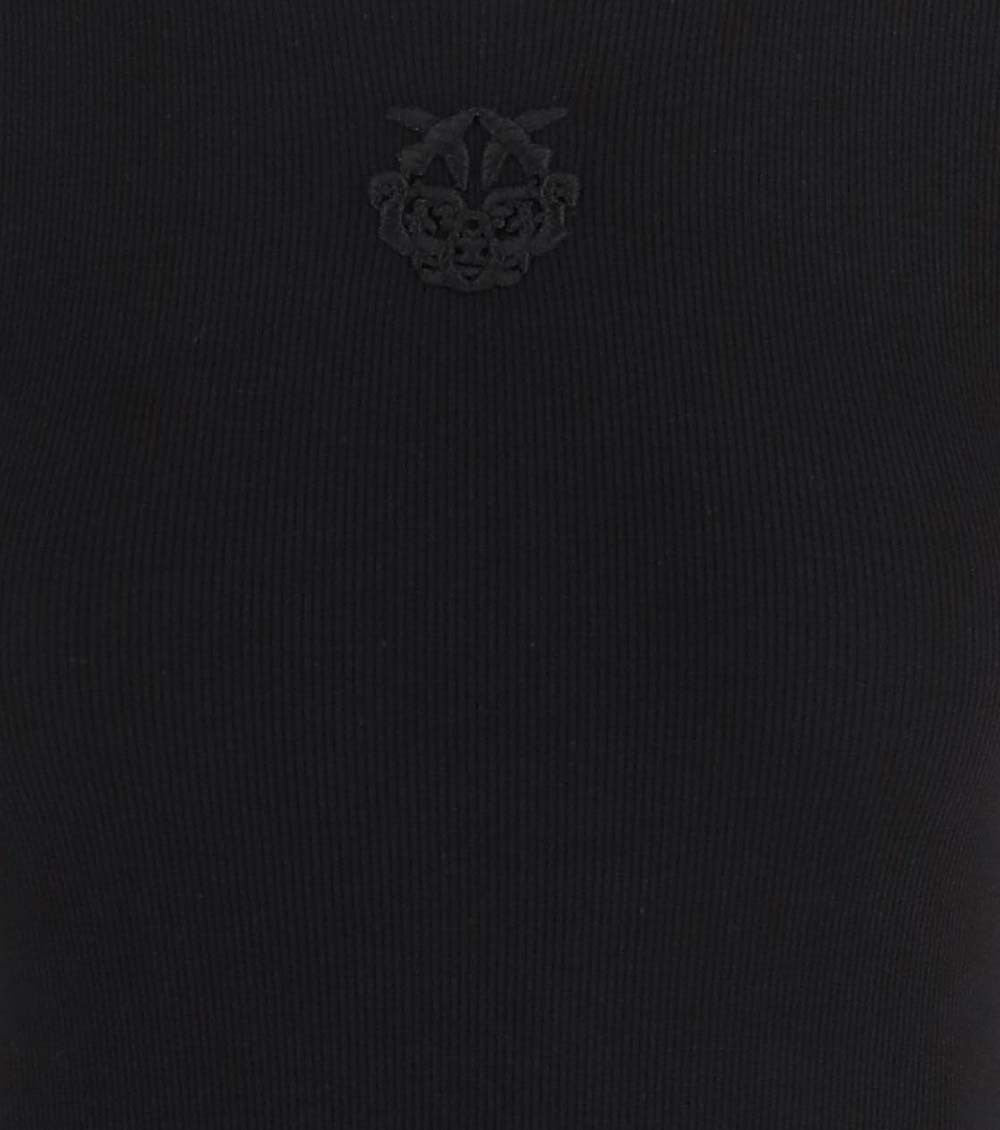 Black Round Neck Ribbed Logo T-Shirt 3