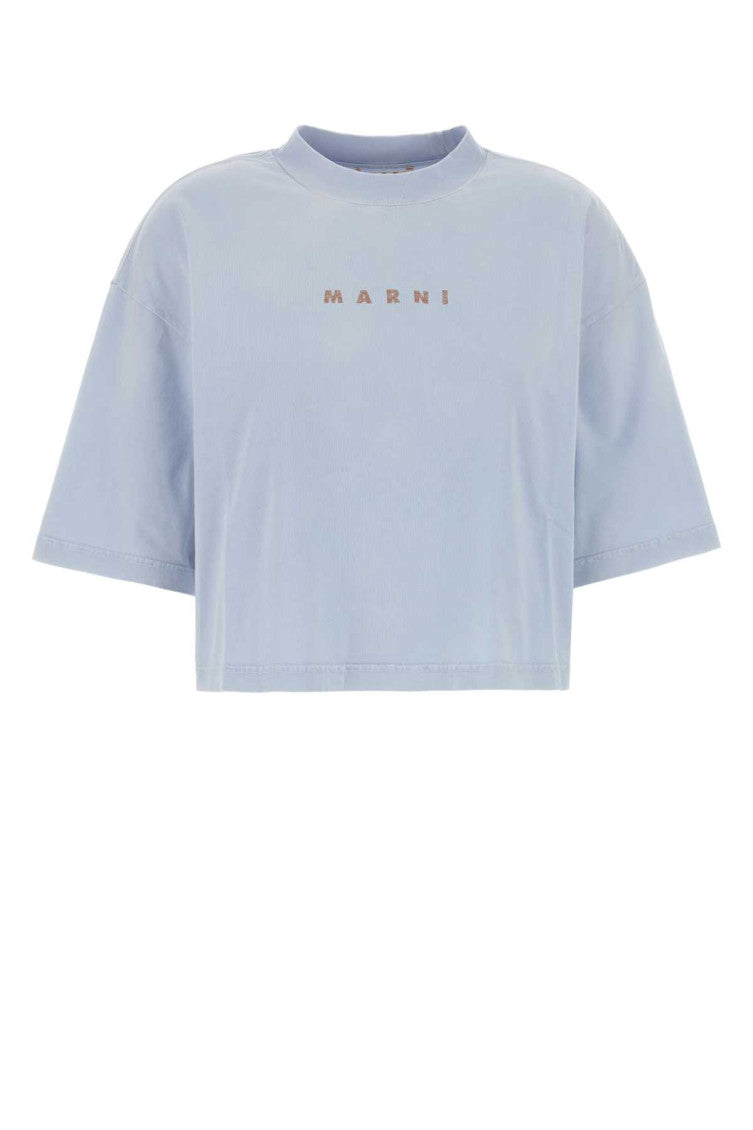 Light Blue Crew Neck Logo Print T-Shirt 1