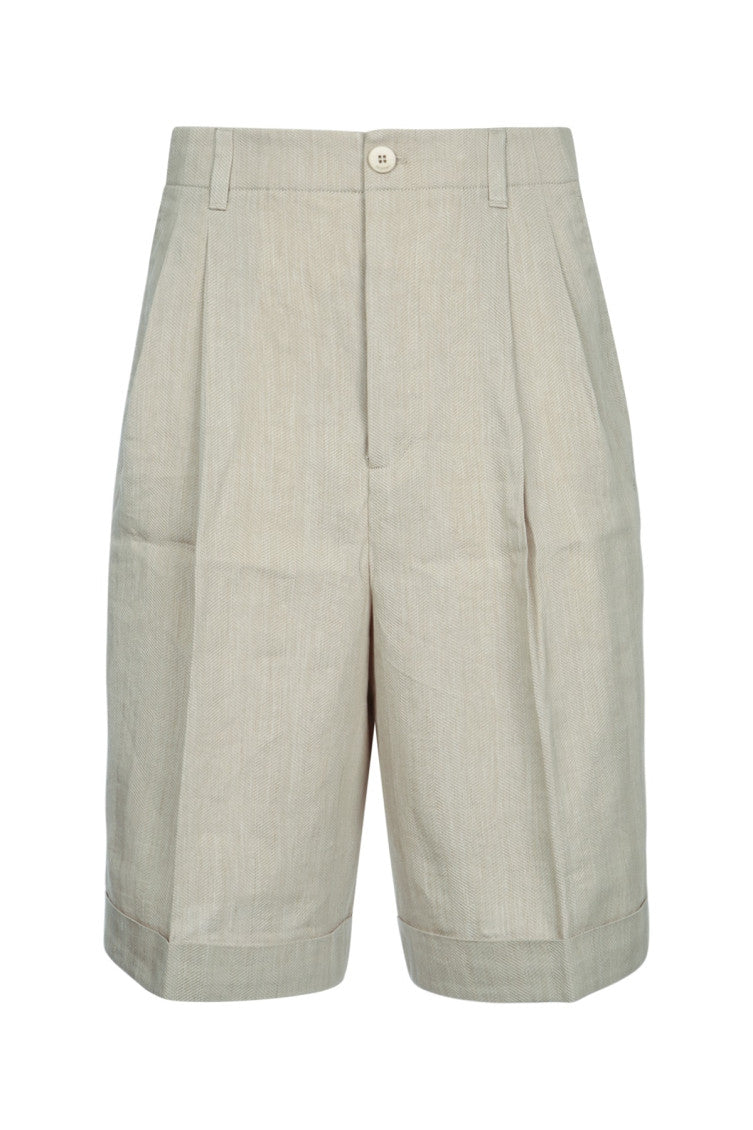 Beige Solid Shorts 1