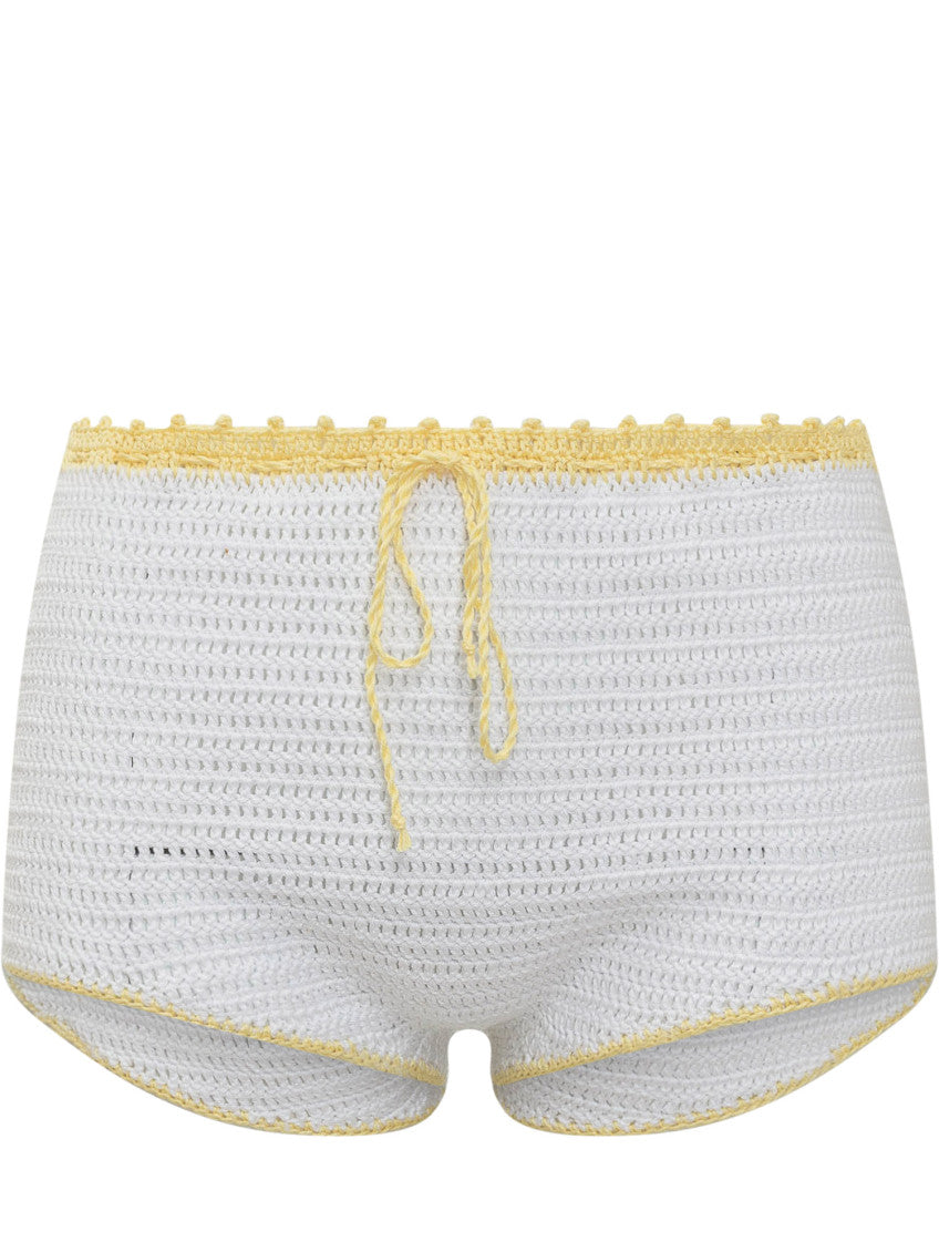 White Knitted Color Block Shorts 1
