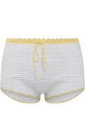 White Knitted Color Block Shorts 1