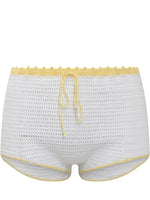 White Knitted Color Block Shorts 1