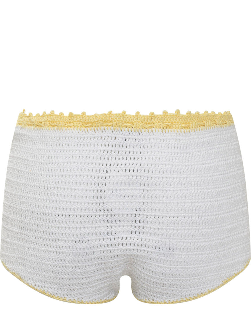White Knitted Color Block Shorts 2