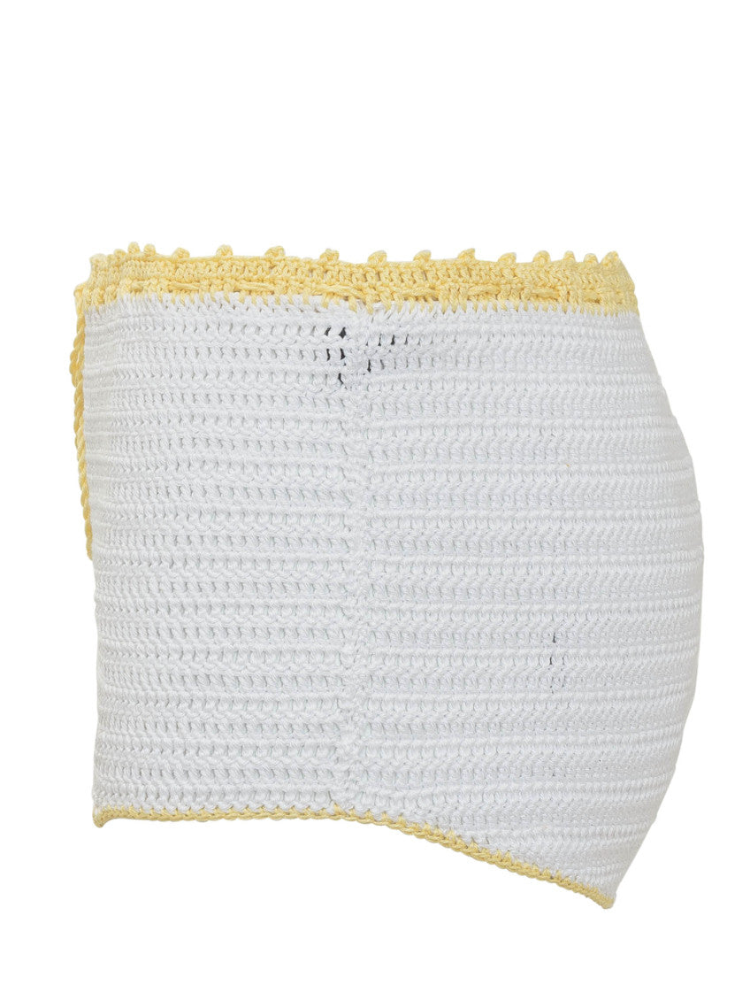 White Knitted Color Block Shorts 3