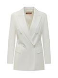 White Solid Notched Lapel Blazer 1