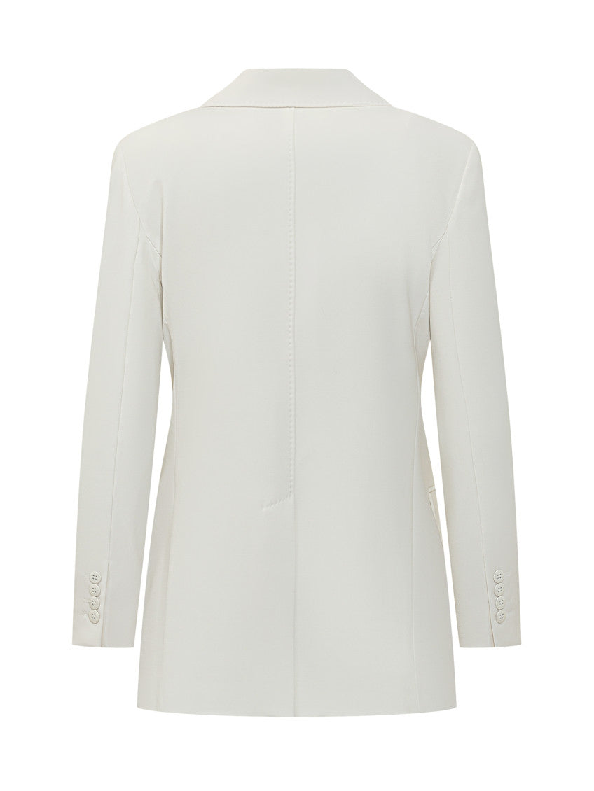 White Solid Notched Lapel Blazer 2