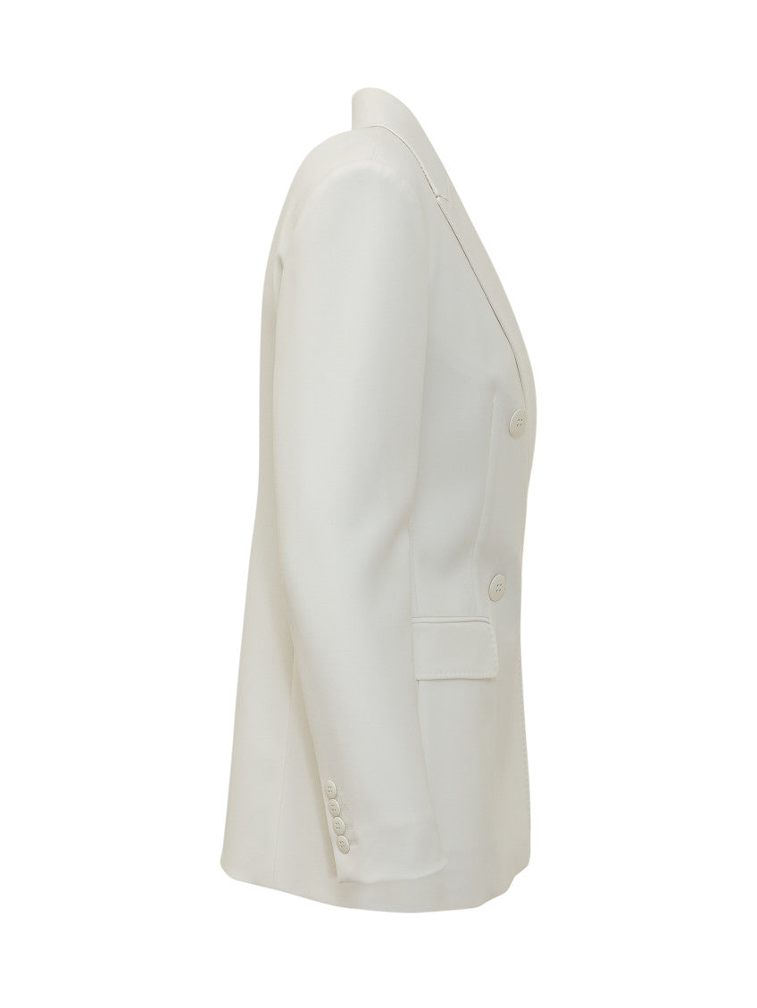 White Solid Notched Lapel Blazer 3