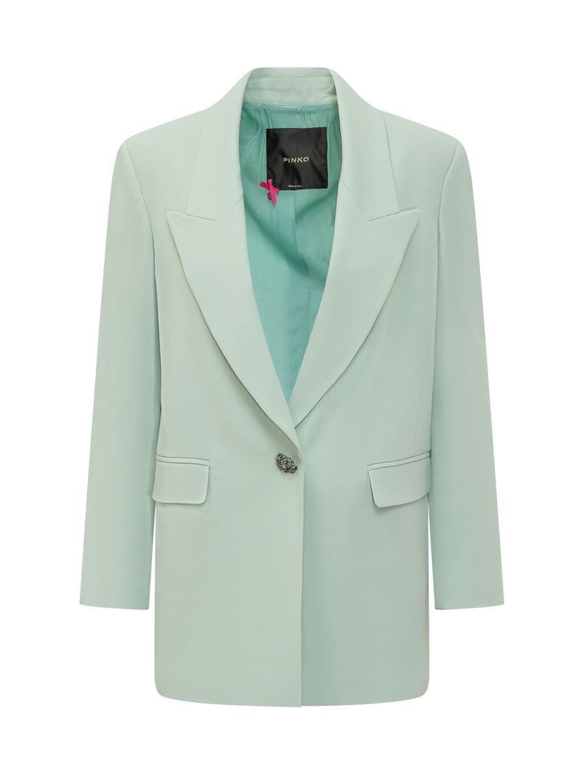Green Solid Peak Lapel Blazer 1