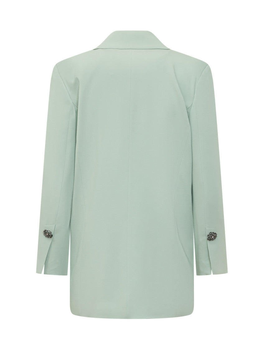 Green Solid Peak Lapel Blazer 2
