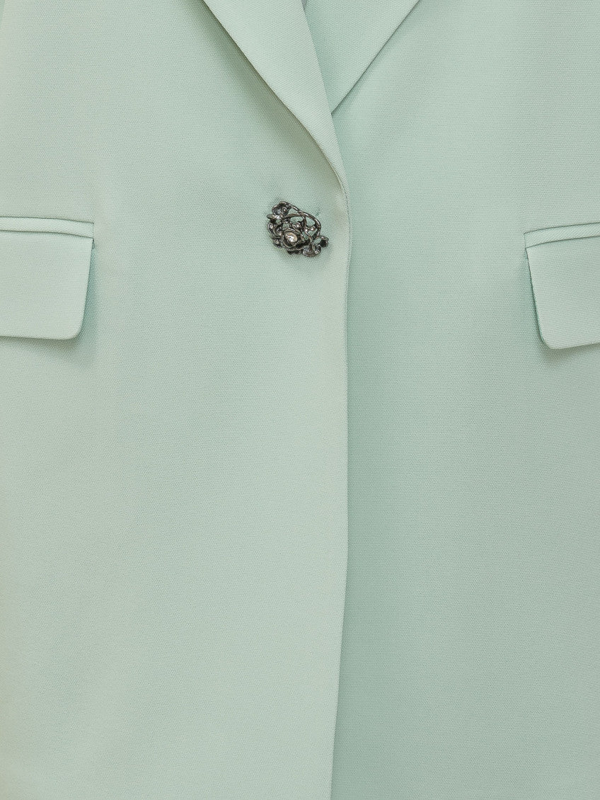 Green Solid Peak Lapel Blazer 4