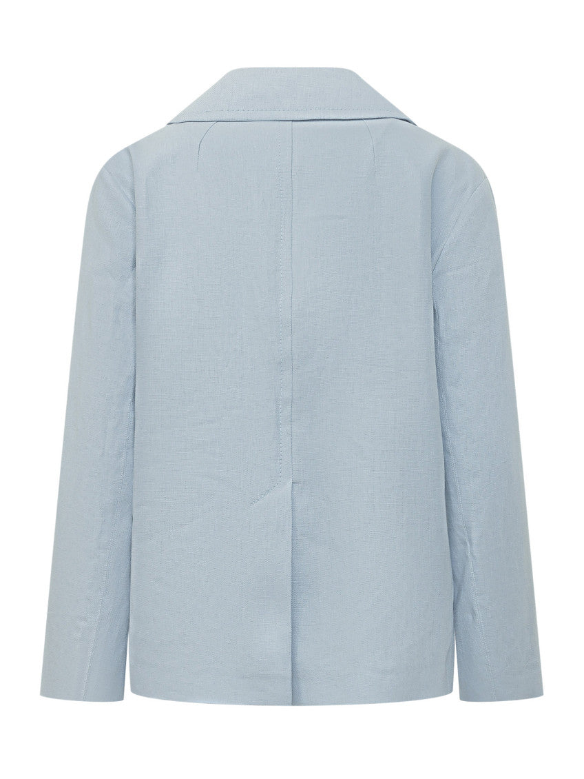 Blue Solid Notched Lapel Blazer 2