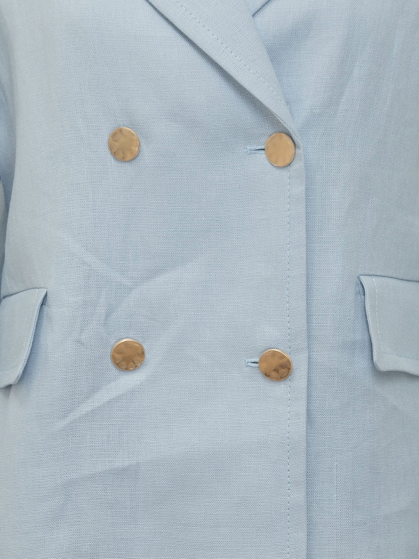 Blue Solid Notched Lapel Blazer 4