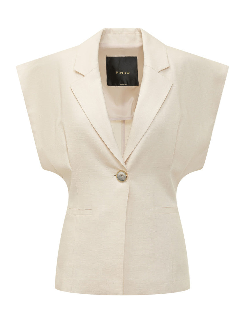 White Solid Notched Lapel Blazer 1