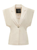 White Solid Notched Lapel Blazer 1
