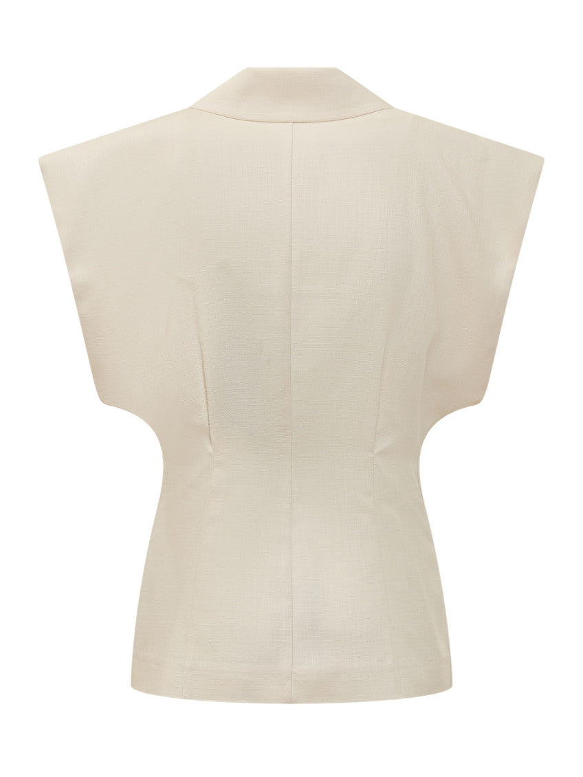 White Solid Notched Lapel Blazer 2