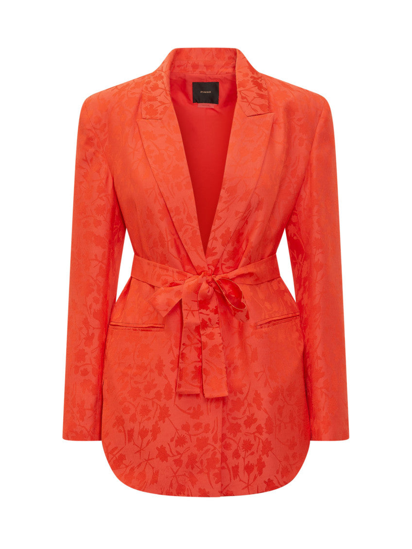 Orange Floral Notched Lapel Blazer 1