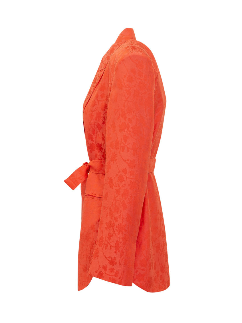 Orange Floral Notched Lapel Blazer 3