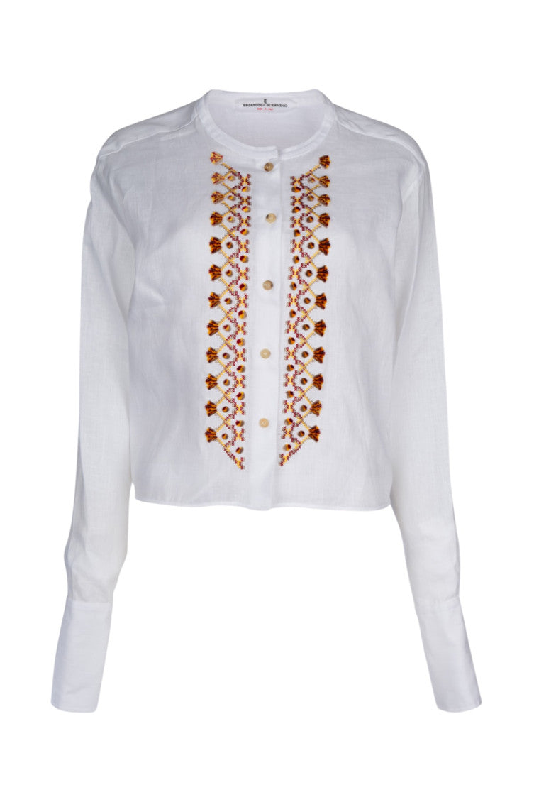 White Regular Embroidered Shirt 1