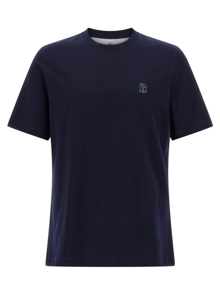 Navy Blue Logo Cotton T-shirt 1