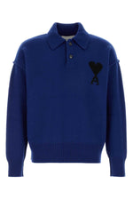 Blue Solid Shirt Collar Sweater 1