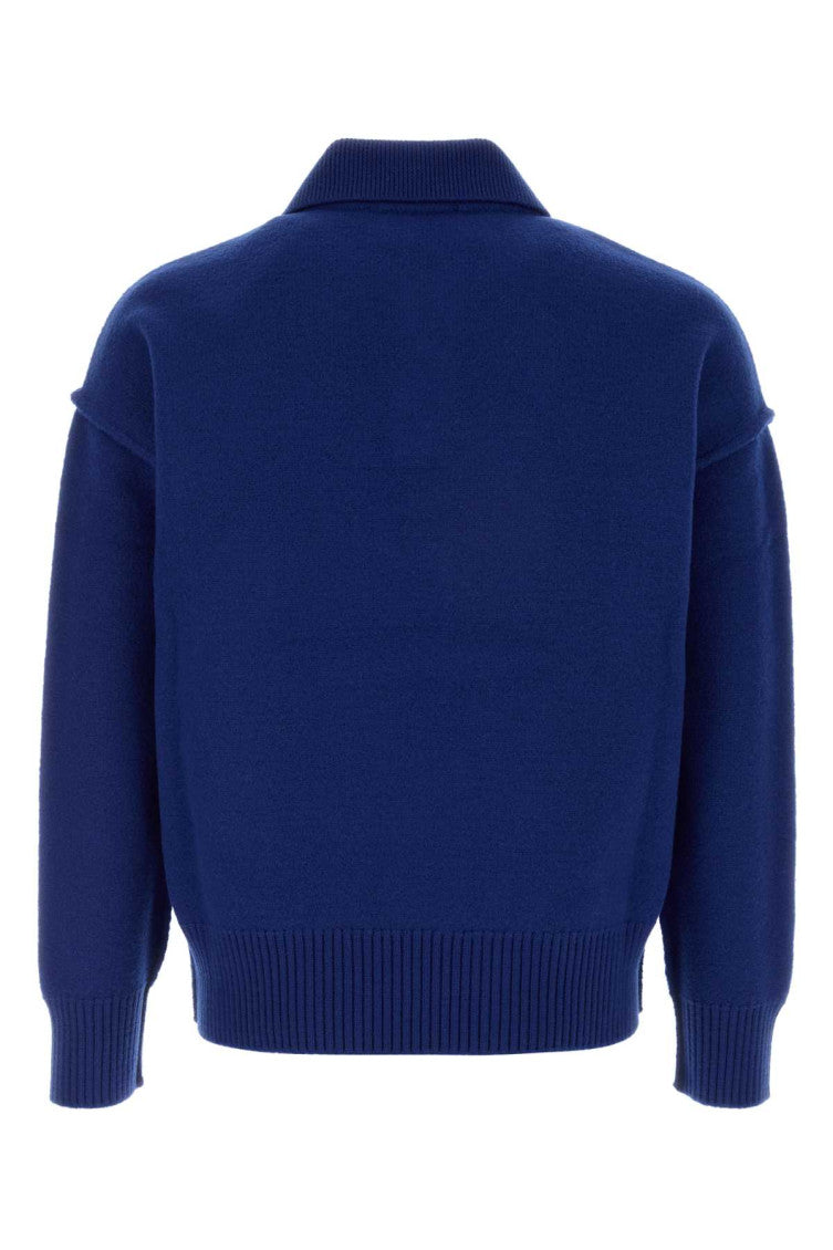 Blue Solid Shirt Collar Sweater 2